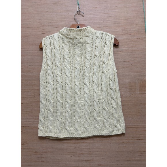 Jeanne Pierre Cream Cable Knit Cotton Mock Neck Sweater Vest Womens Medium Ivory - Picture 3 of 6